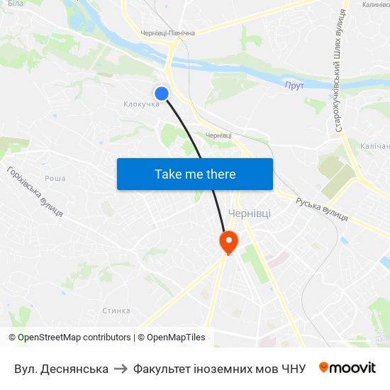 Вул. Деснянська to Факультет іноземних мов ЧНУ map