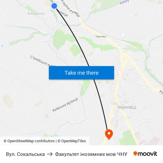 Вул. Сокальська to Факультет іноземних мов ЧНУ map