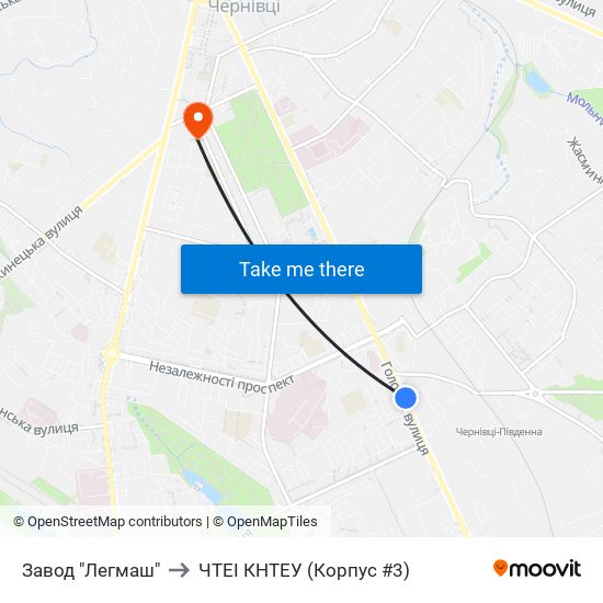 Завод "Легмаш" to ЧТЕІ КНТЕУ (Корпус #3) map
