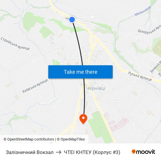 Залізничний Вокзал to ЧТЕІ КНТЕУ (Корпус #3) map