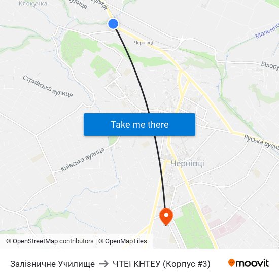 Залізничне Училище to ЧТЕІ КНТЕУ (Корпус #3) map