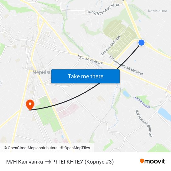 М/Н Калічанка to ЧТЕІ КНТЕУ (Корпус #3) map