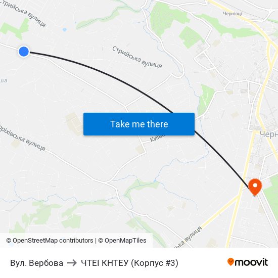 Вул. Вербова to ЧТЕІ КНТЕУ (Корпус #3) map