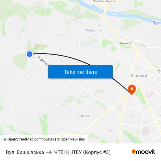 Вул. Вашківська to ЧТЕІ КНТЕУ (Корпус #3) map