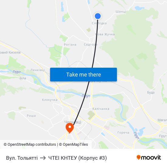 Вул. Тольятті to ЧТЕІ КНТЕУ (Корпус #3) map