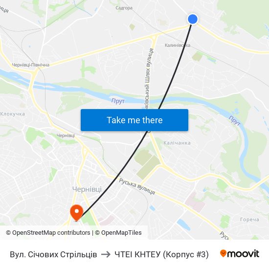 Вул. Січових Стрільців to ЧТЕІ КНТЕУ (Корпус #3) map