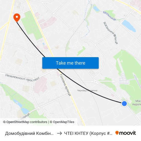 Домобудівний Комбінат to ЧТЕІ КНТЕУ (Корпус #3) map