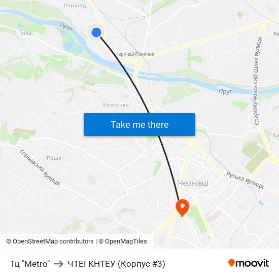 Тц "Metro" to ЧТЕІ КНТЕУ (Корпус #3) map