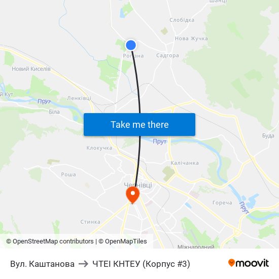 Вул. Каштанова to ЧТЕІ КНТЕУ (Корпус #3) map