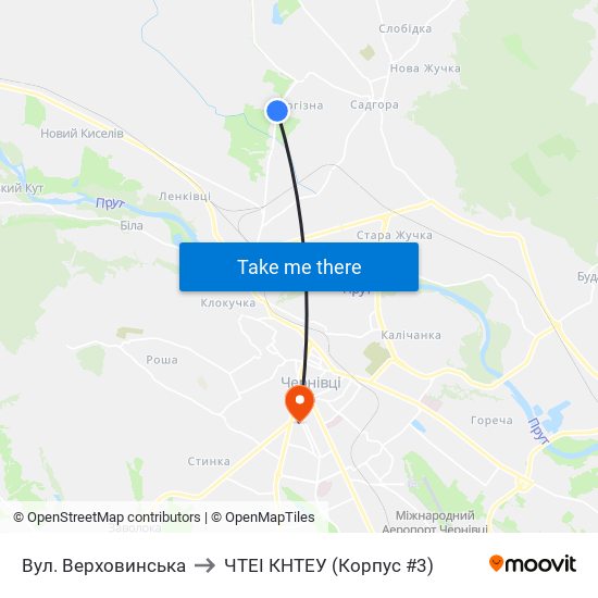 Вул. Верховинська to ЧТЕІ КНТЕУ (Корпус #3) map