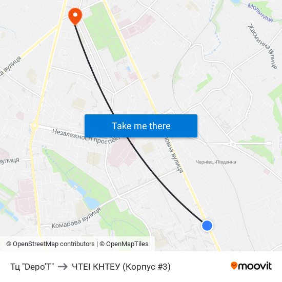 Тц "Depo'T" to ЧТЕІ КНТЕУ (Корпус #3) map