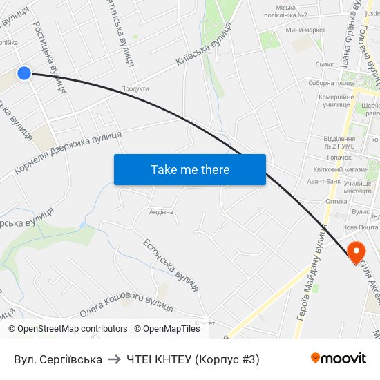 Вул. Сергіївська to ЧТЕІ КНТЕУ (Корпус #3) map