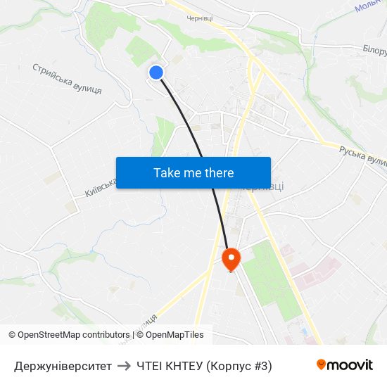 Держуніверситет to ЧТЕІ КНТЕУ (Корпус #3) map