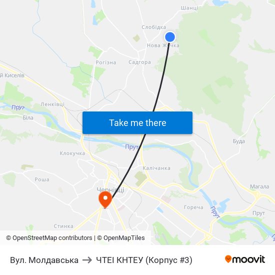 Вул. Молдавська to ЧТЕІ КНТЕУ (Корпус #3) map