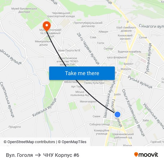 Вул. Гоголя to ЧНУ Корпус #6 map