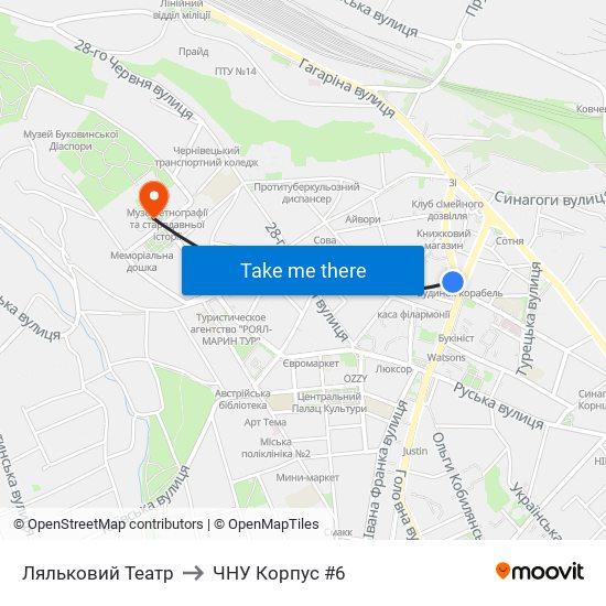 Ляльковий Театр to ЧНУ Корпус #6 map