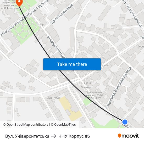 Вул. Університетська to ЧНУ Корпус #6 map