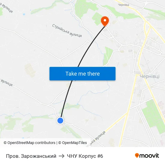 Пров. Зарожанський to ЧНУ Корпус #6 map