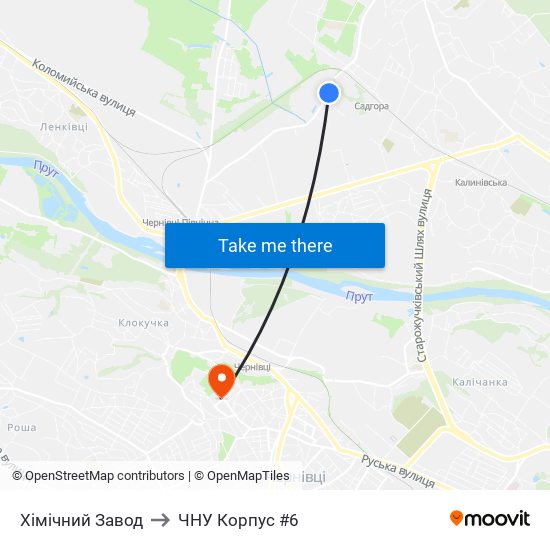 Хімічний Завод to ЧНУ Корпус #6 map