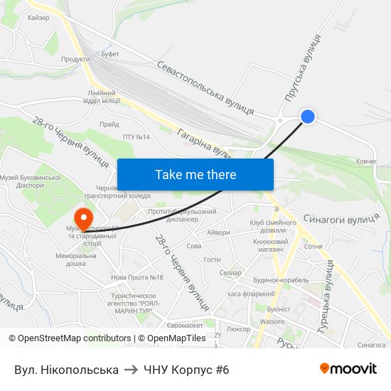 Вул. Нікопольська to ЧНУ Корпус #6 map