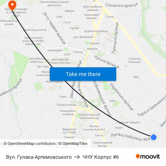 Вул. Гулака-Артемовського to ЧНУ Корпус #6 map