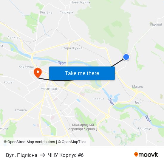 Вул. Підлісна to ЧНУ Корпус #6 map