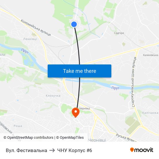 Вул. Фестивальна to ЧНУ Корпус #6 map