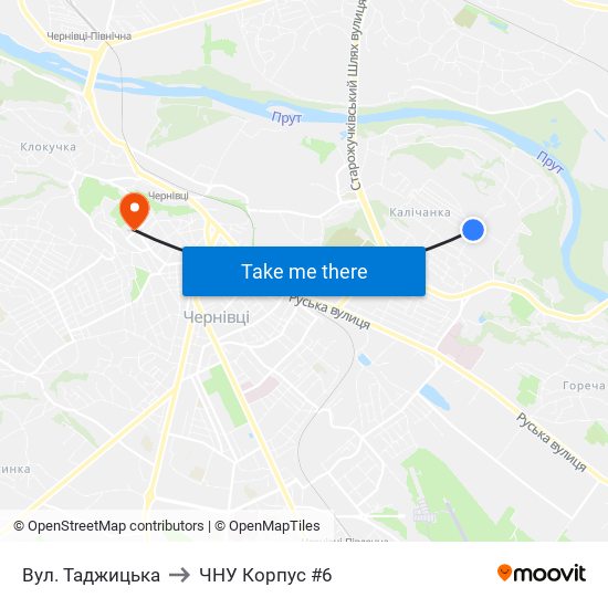 Вул. Таджицька to ЧНУ Корпус #6 map