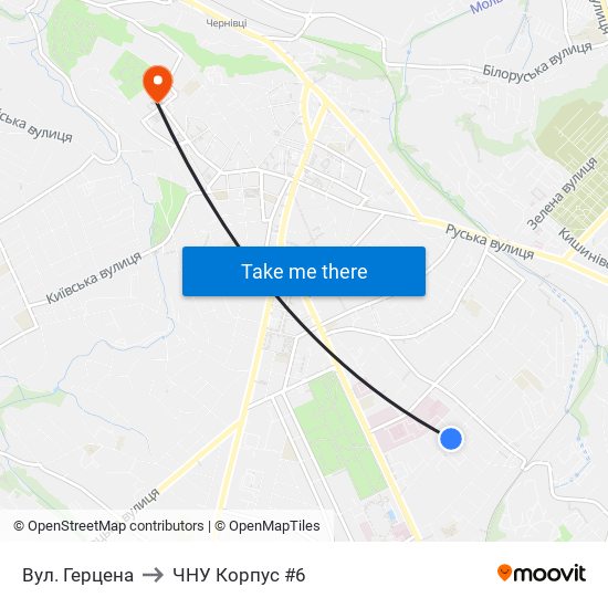 Вул. Герцена to ЧНУ Корпус #6 map