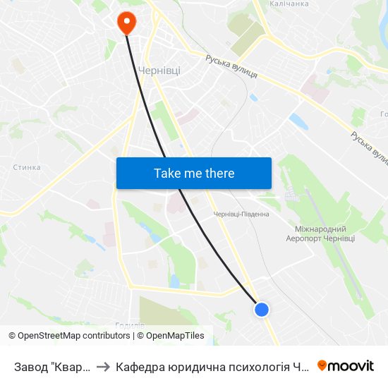 Завод "Кварц" to Кафедра юридична психологія ЧНУ map