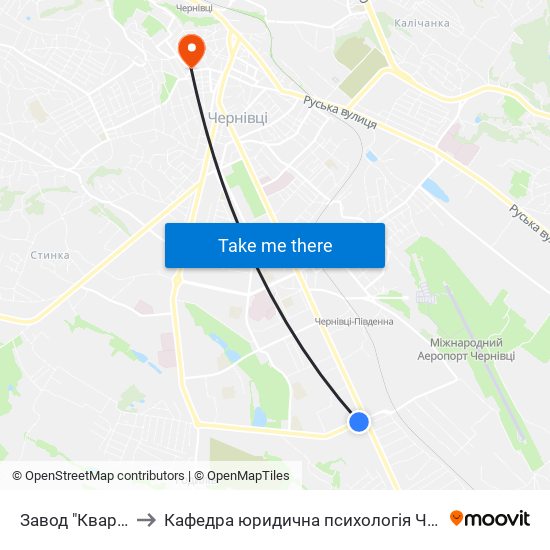 Завод "Кварц" to Кафедра юридична психологія ЧНУ map