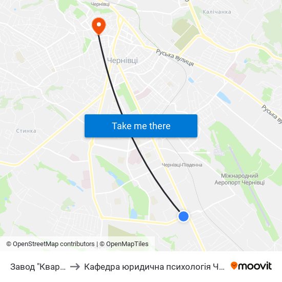 Завод "Кварц" to Кафедра юридична психологія ЧНУ map