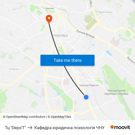 Тц "Depo'T" to Кафедра юридична психологія ЧНУ map