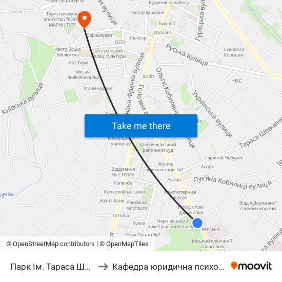 Парк Ім. Тараса Шевченка to Кафедра юридична психологія ЧНУ map