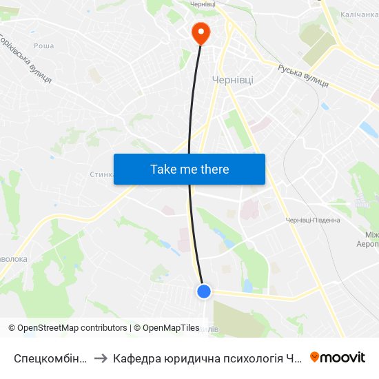 Спецкомбінат to Кафедра юридична психологія ЧНУ map