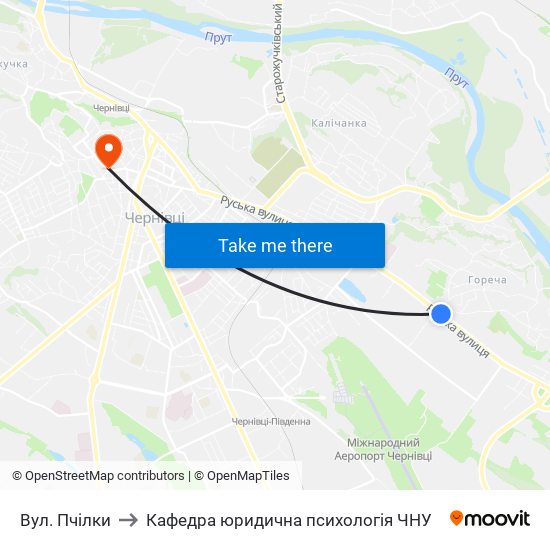 Вул. Пчілки to Кафедра юридична психологія ЧНУ map