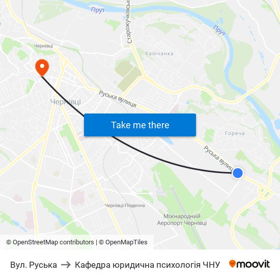 Вул. Руська to Кафедра юридична психологія ЧНУ map