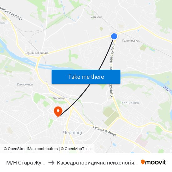 М/Н Стара Жучка to Кафедра юридична психологія ЧНУ map