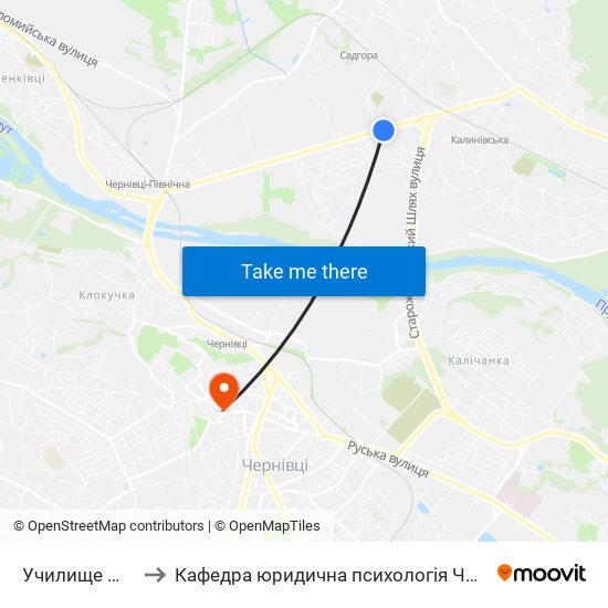 Училище №9 to Кафедра юридична психологія ЧНУ map