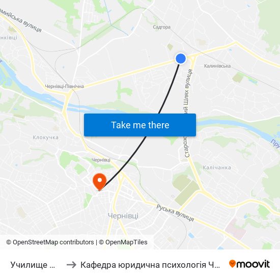 Училище №9 to Кафедра юридична психологія ЧНУ map