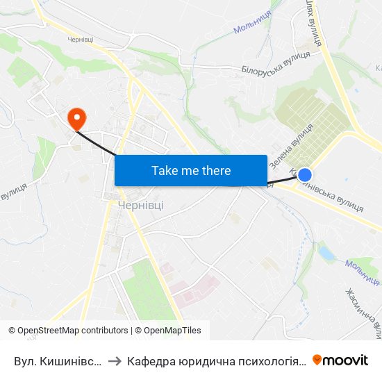 Вул. Кишинівська to Кафедра юридична психологія ЧНУ map