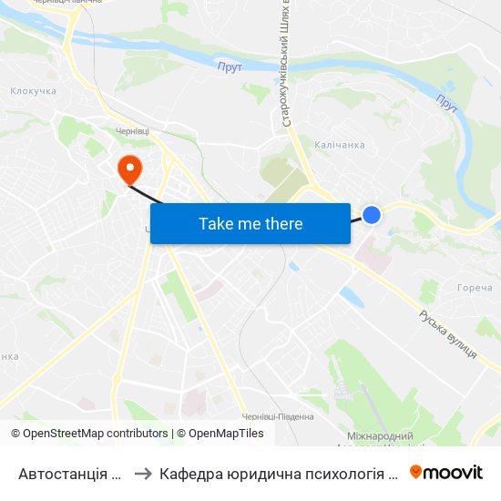 Автостанція №2 to Кафедра юридична психологія ЧНУ map