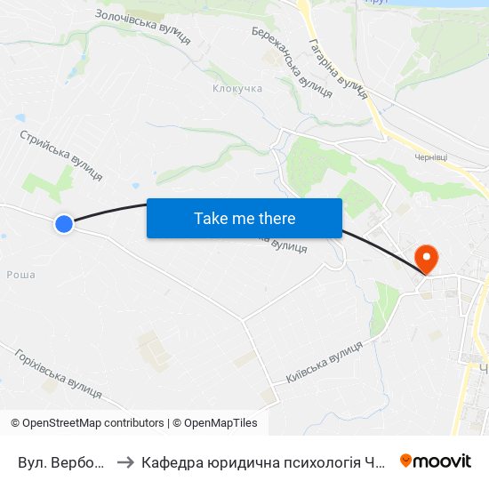 Вул. Вербова to Кафедра юридична психологія ЧНУ map