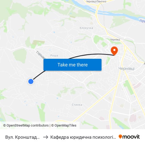 Вул. Кронштадська to Кафедра юридична психологія ЧНУ map