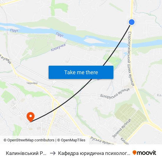 Калинівський Ринок to Кафедра юридична психологія ЧНУ map