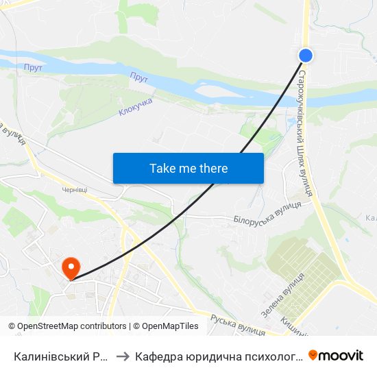 Калинівський Ринок to Кафедра юридична психологія ЧНУ map