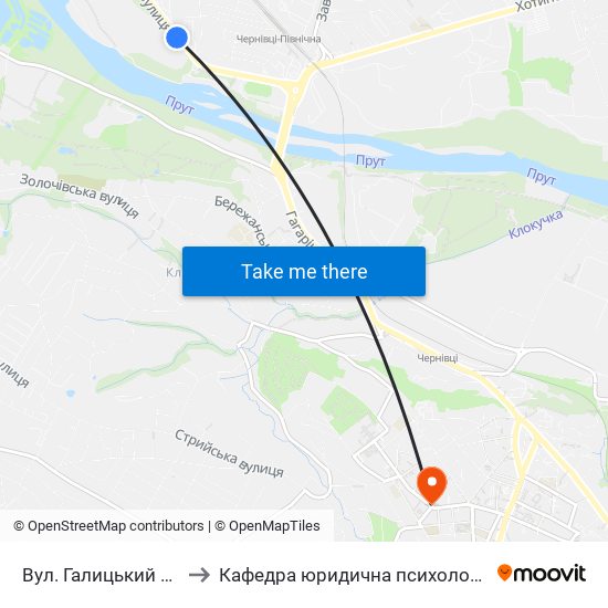 Вул. Галицький Шлях to Кафедра юридична психологія ЧНУ map