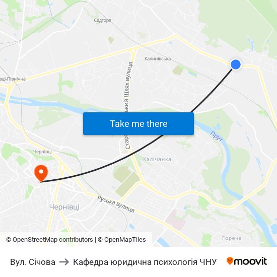 Вул. Січова to Кафедра юридична психологія ЧНУ map