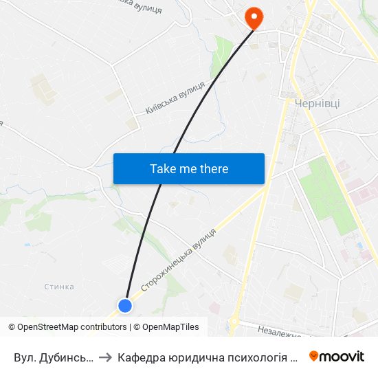 Вул. Дубинська to Кафедра юридична психологія ЧНУ map