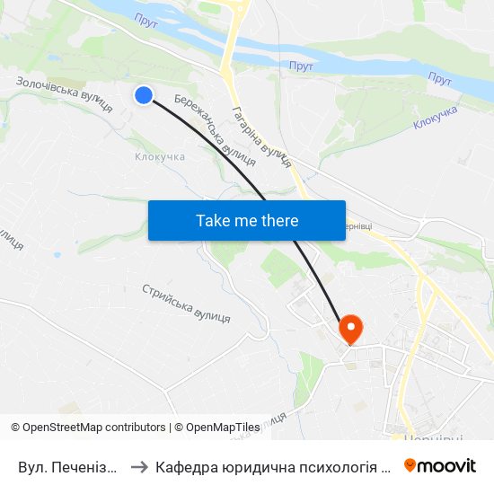 Вул. Печенізька to Кафедра юридична психологія ЧНУ map